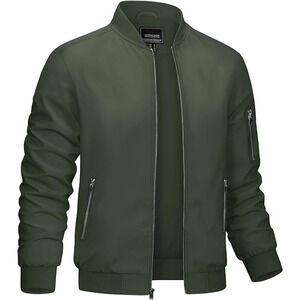 Men's Bomber Lightweight Jacket-Spring Fall Casual Thin Full Zip Army Green Sm